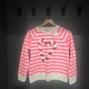 NWT Crewcuts Pink and White Striped Sweatshirt with Sequin Candy Cane (flippy)